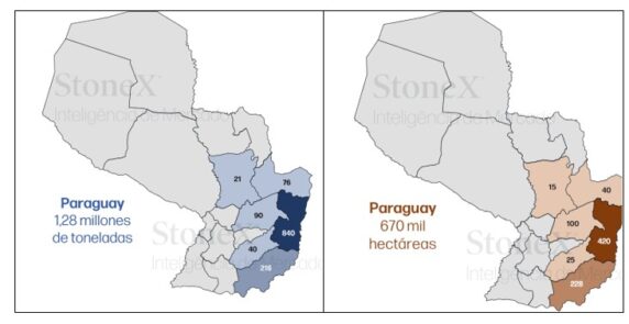 Estimación De Producción (mil Tons, Izquierda) Y área Plantada (mil Ha, Derecha) De Soja Por Departamento 2027 2ª Zafra – Ago. 2026